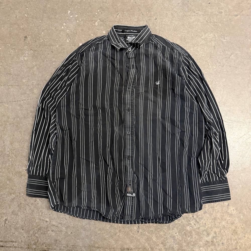 Southpole Mens Black White Pinstripe Long Sleeve Button Down Shirt XL Streetwear